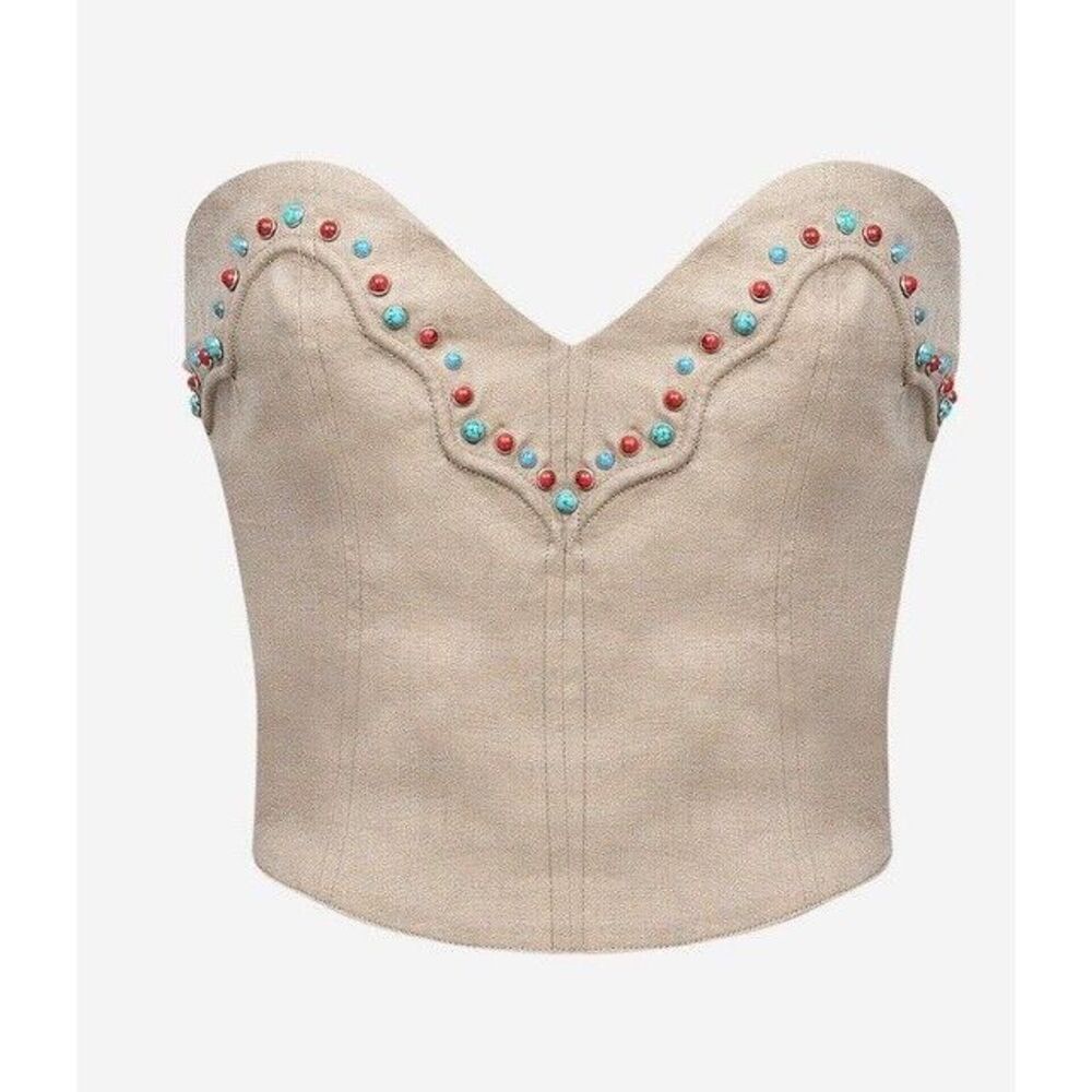 Mes‎ Demoiselles Talveston Top Beige Turquoise And Coral Studding Bustier Top 42